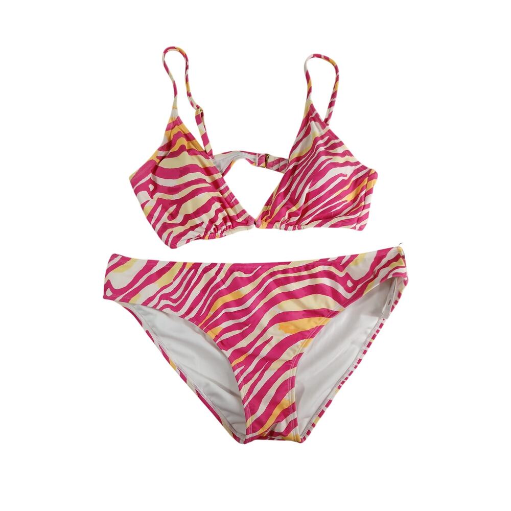 Shade & Shore Swimsuit Womens XL (16) Pink Stripe Pattern Bikini Padded NWT